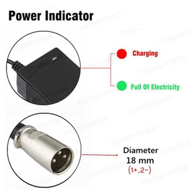 3-Pin XLR 48V 2A Lead Acid Battery Charger 57.2V for Electric Wheelchair - Escooterparts