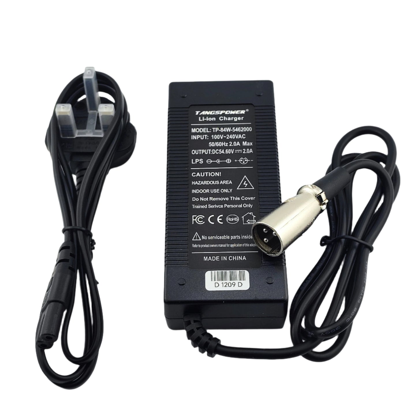 3-Pin XLR 54.6V 2A Lithium Battery Charger for 13S 48V eBike eScooter