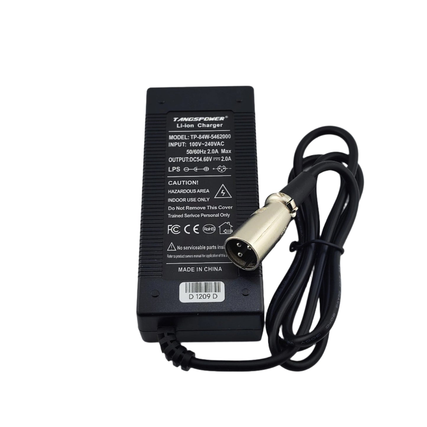 3-Pin XLR 54.6V 2A Lithium Battery Charger for 13S 48V eBike eScooter