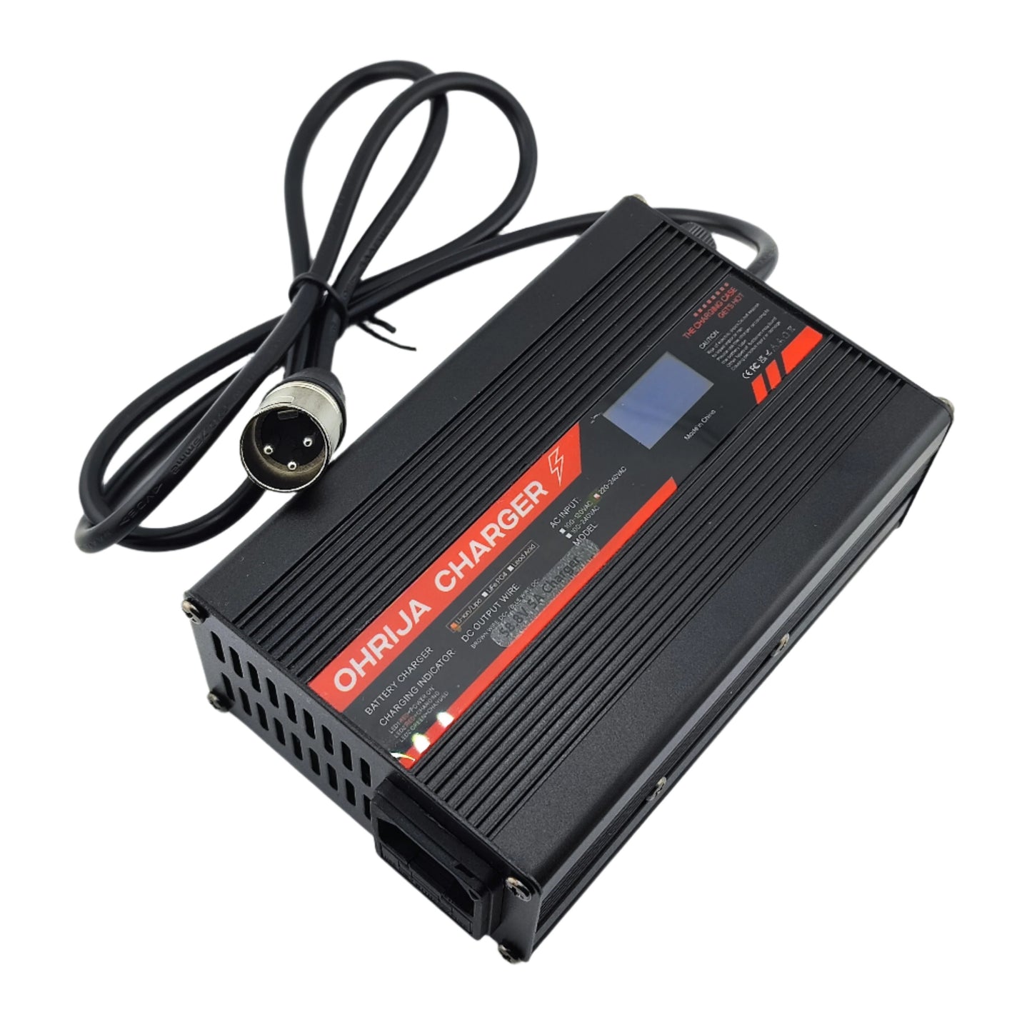 3-Pin XLR 58.8V 5A Li-ion Battery Charger for 14S 52V Battery with Display