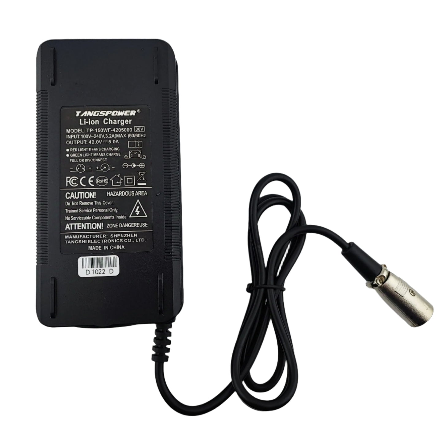 4-Pin XLR 42V 5A Lithium Battery Charger for 10S 36V Electric bike/Scooter - Escooterparts