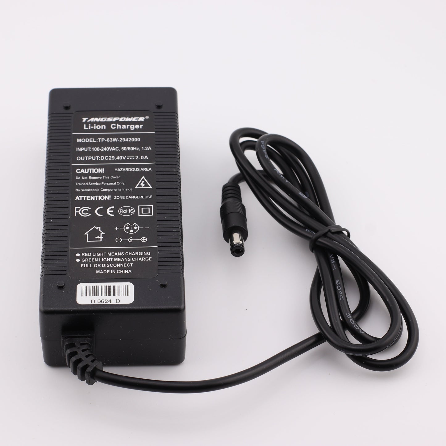 DC 5.5X2.1MM 29.4V 2A Lithium Battery Charger for 8S 24V Li Ion Battery