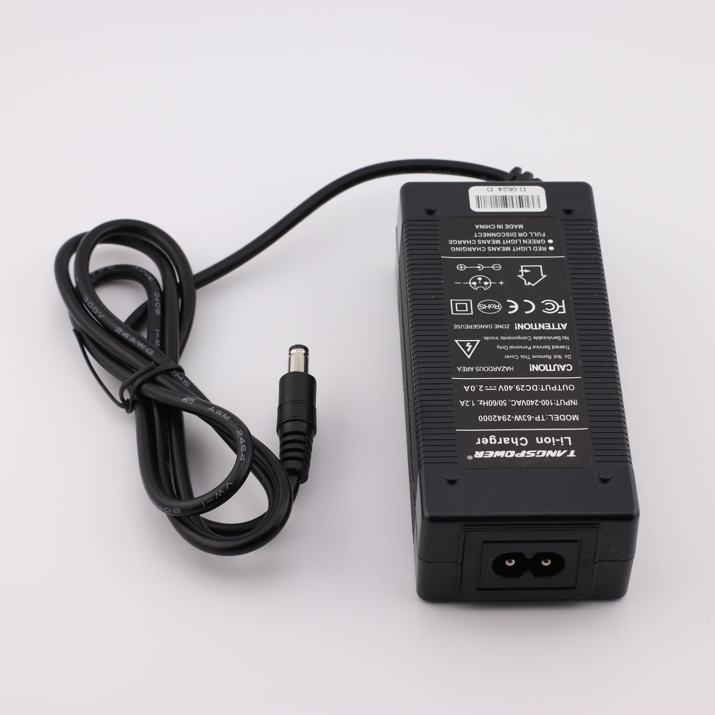 DC 5.5X2.1MM 29.4V 2A Lithium Battery Charger for 8S 24V Li Ion Battery