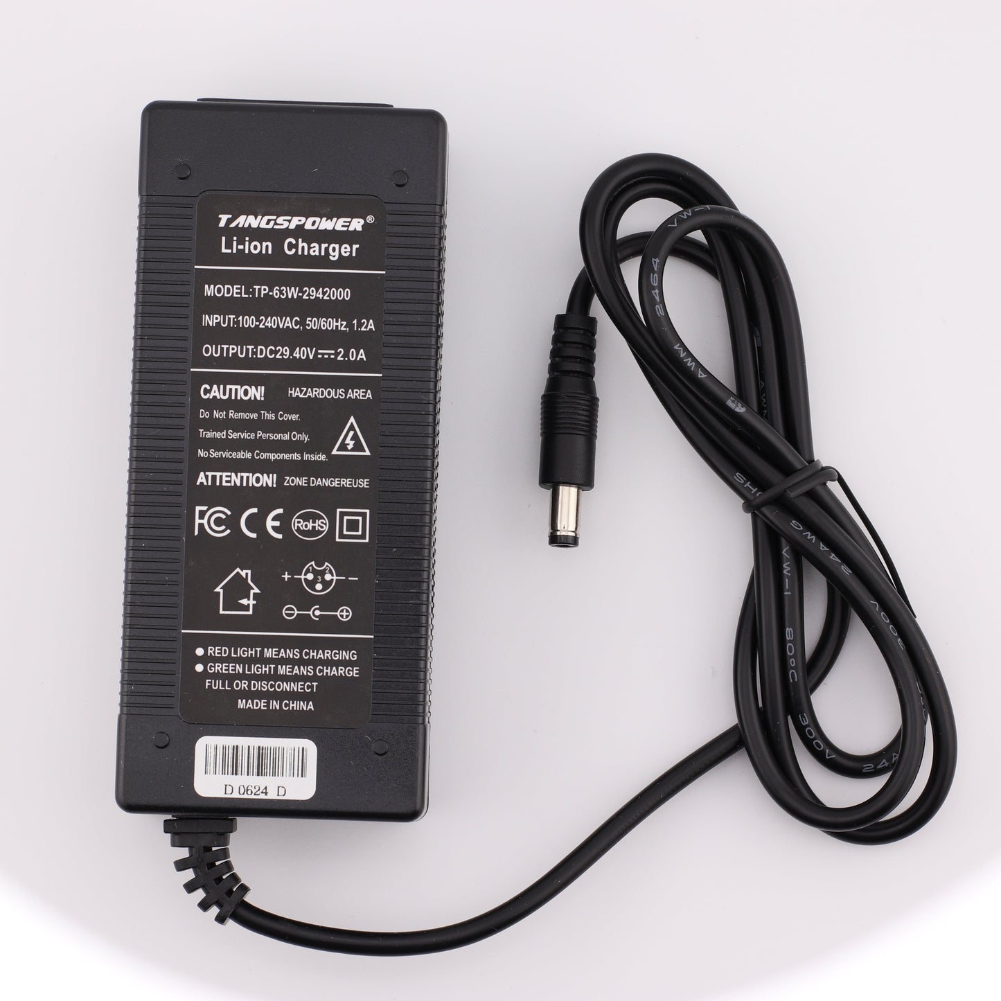 DC 5.5X2.1MM 29.4V 2A Lithium Battery Charger for 8S 24V Li Ion Battery