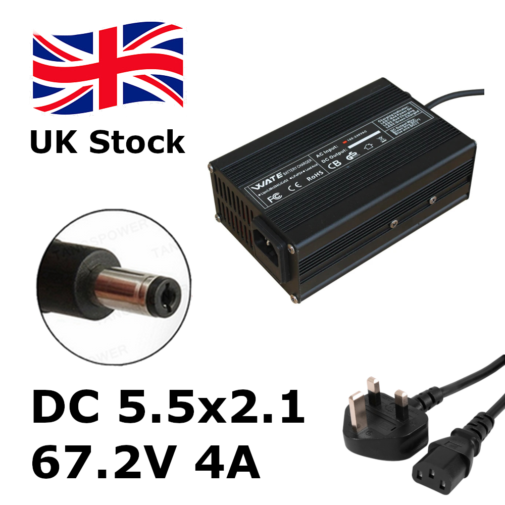 DC 5.5x2.1MM 67.2V 4A Lithium Battery Charger for 16S 60V Electric bike/Scooter - Escooterparts