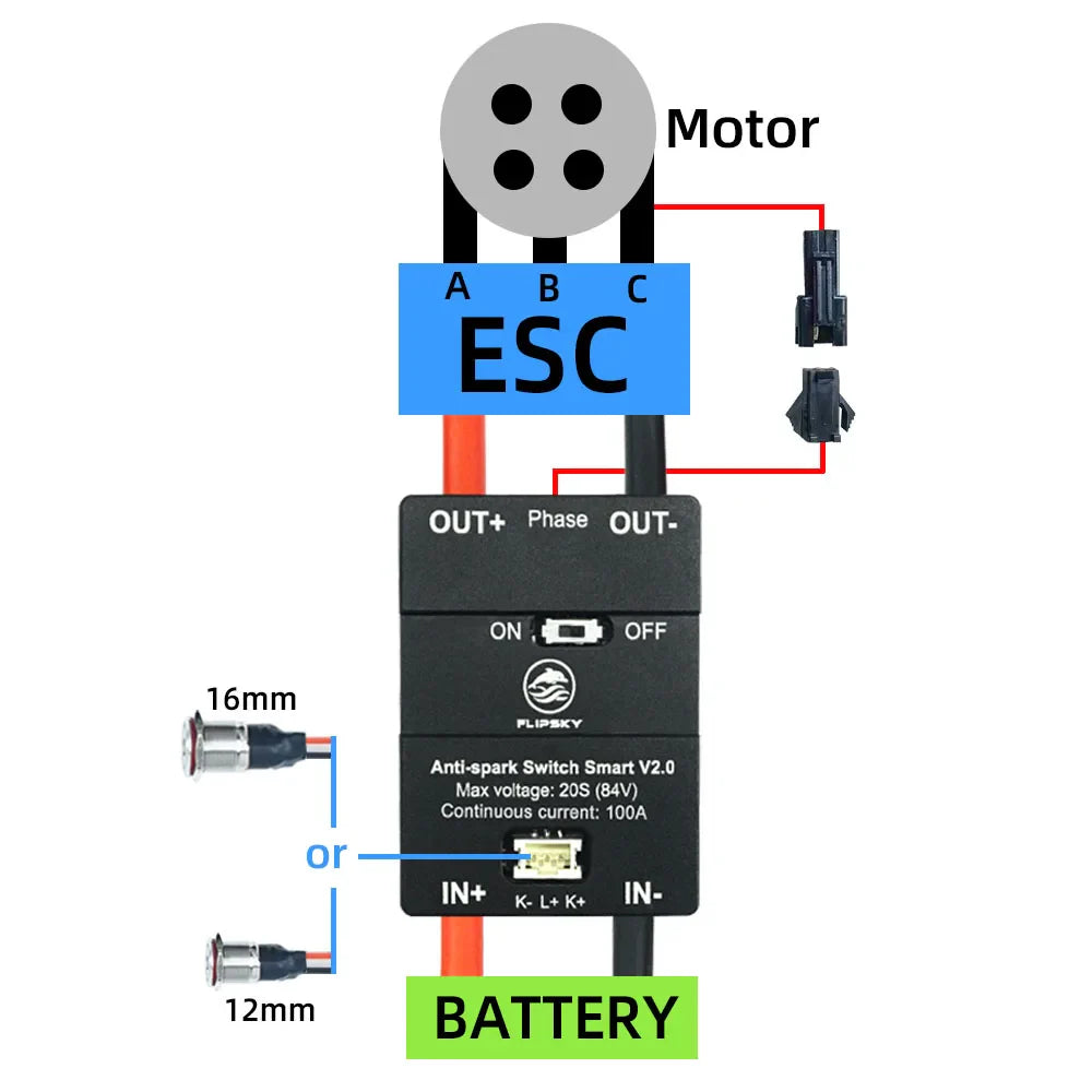 Flipsky Anti Spark Switch Smart Enhanced 300A for Electric Skateboard /Ebike/ Scooter/Robots