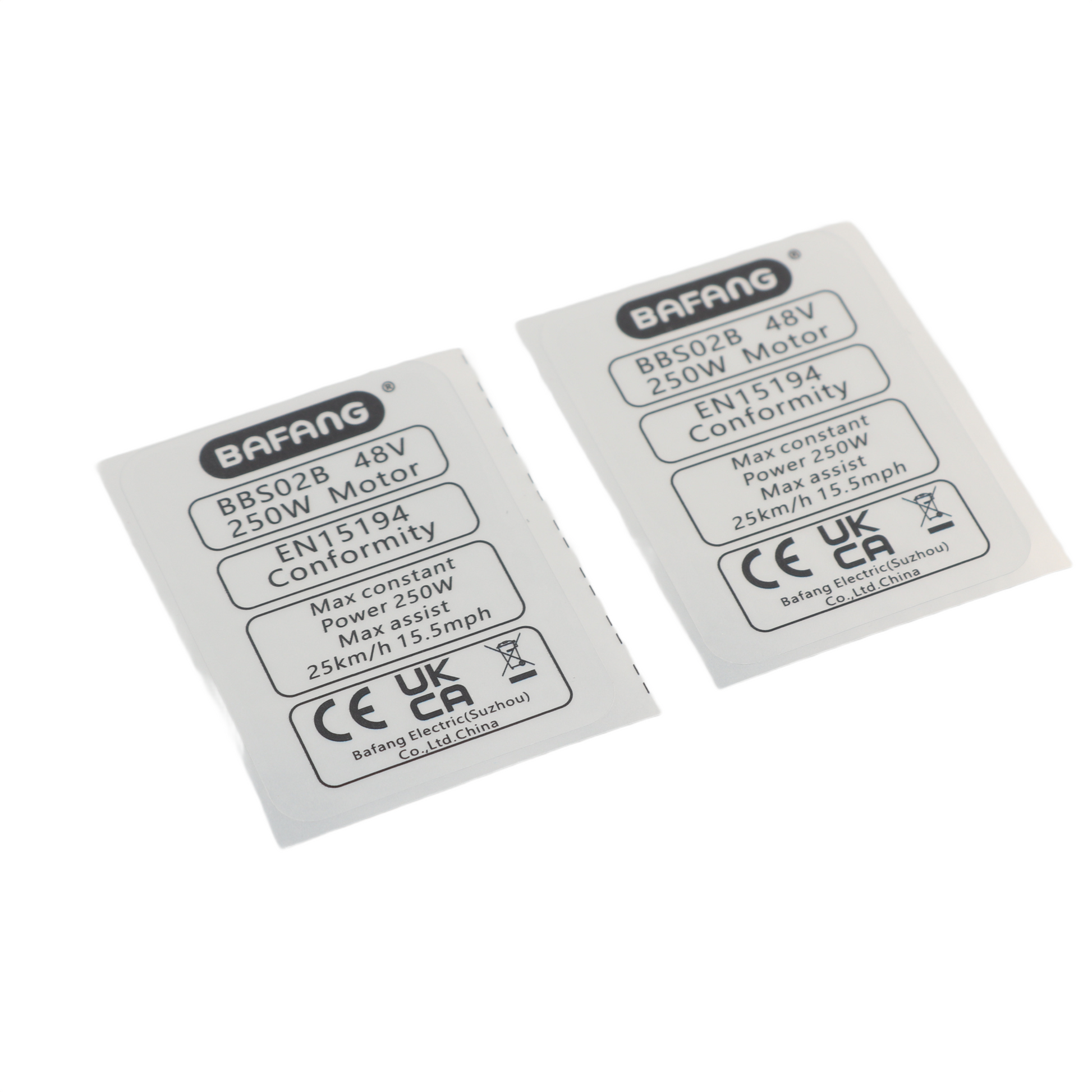 2 X Bafang BBS01 BBS02B 250W Ebike Legal Sticker