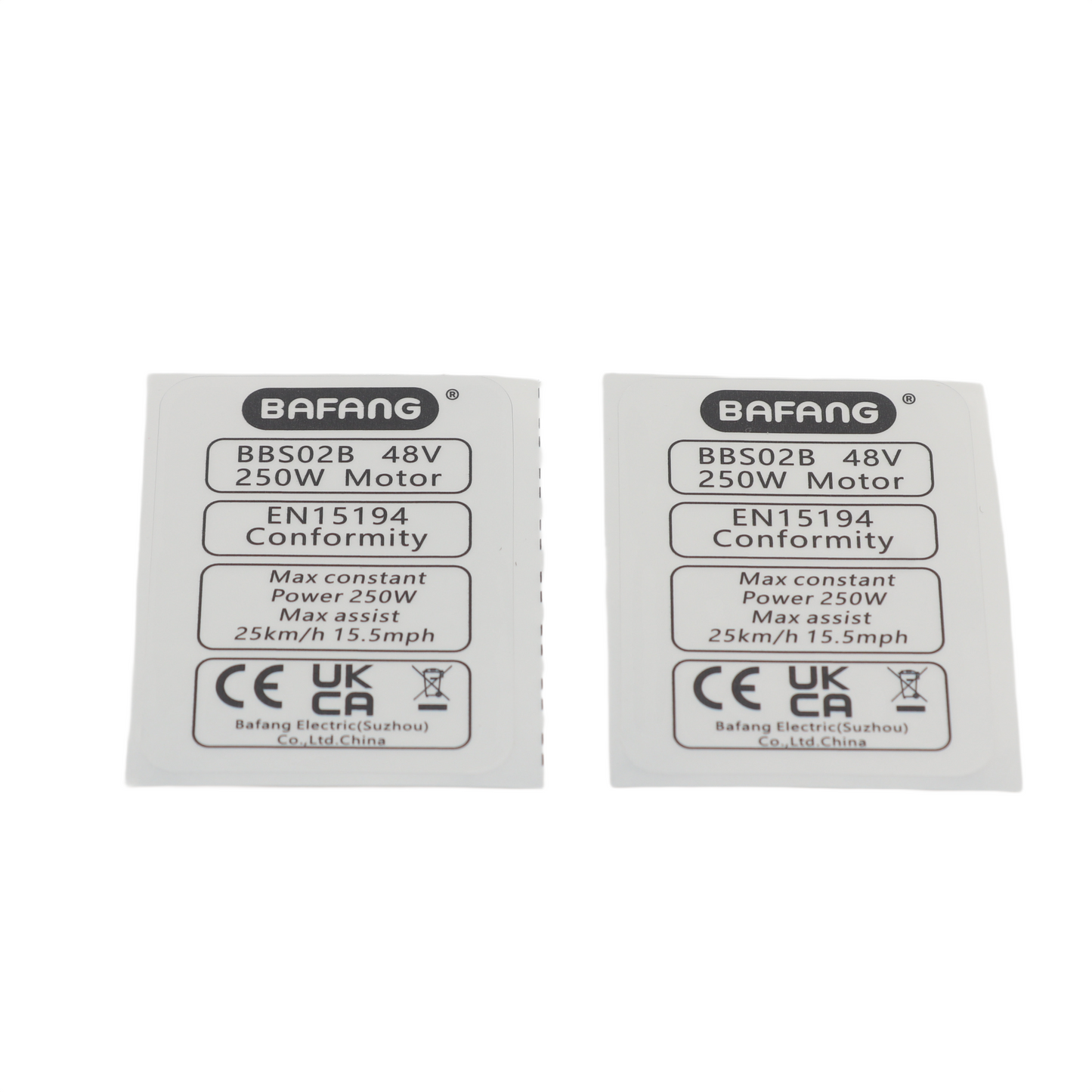 2 X Bafang BBS01 BBS02B 250W Ebike Legal Sticker