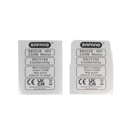 2 X Bafang BBS01 BBS02B 250W Ebike Legal Sticker