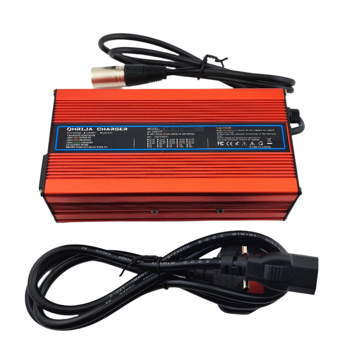 3-Pin XLR 84V 5A Lithium Battery Charger for 20S 72V Electric Bike/Scooter