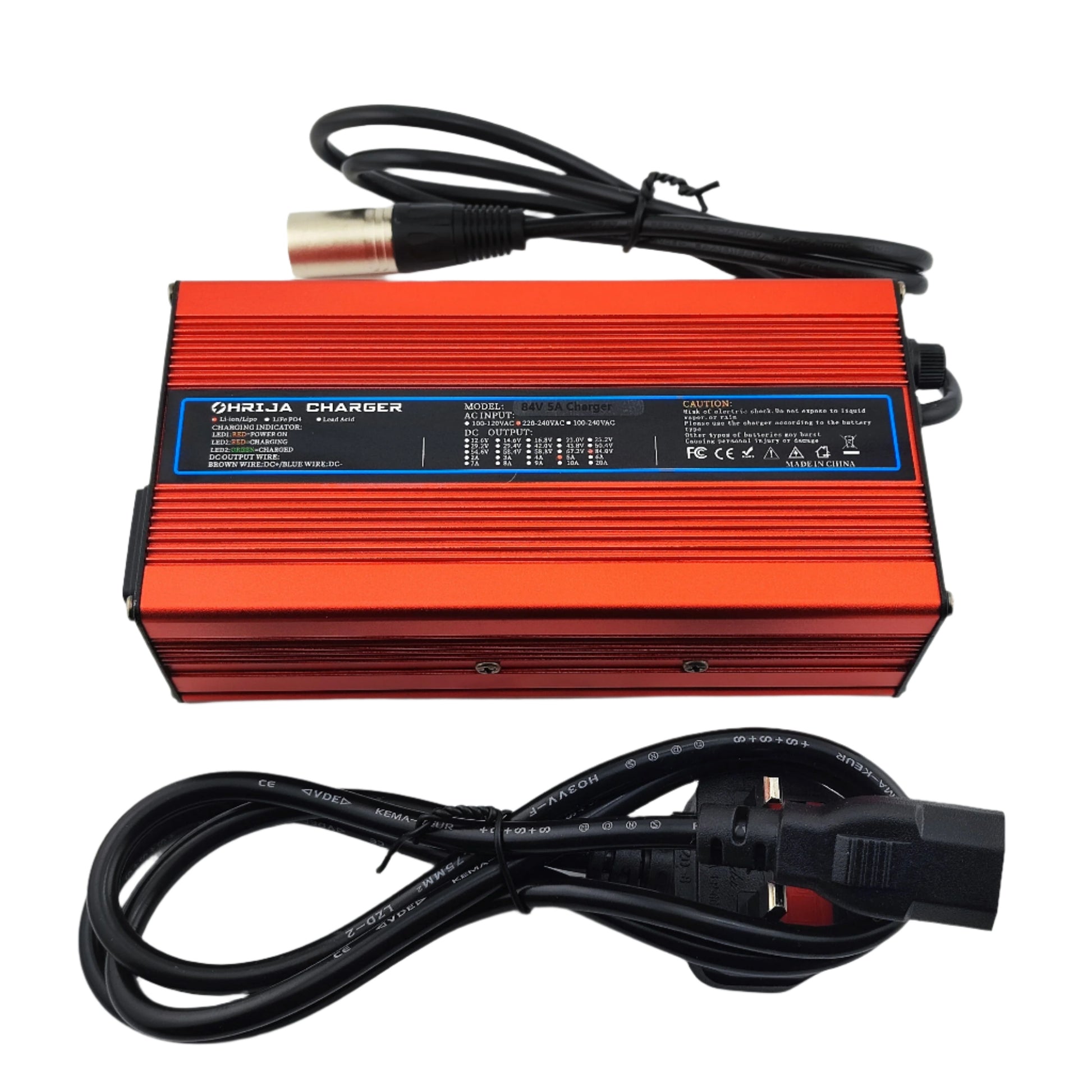 3-Pin XLR 84V 5A Lithium Battery Charger for 20S 72V Electric Bike/Scooter