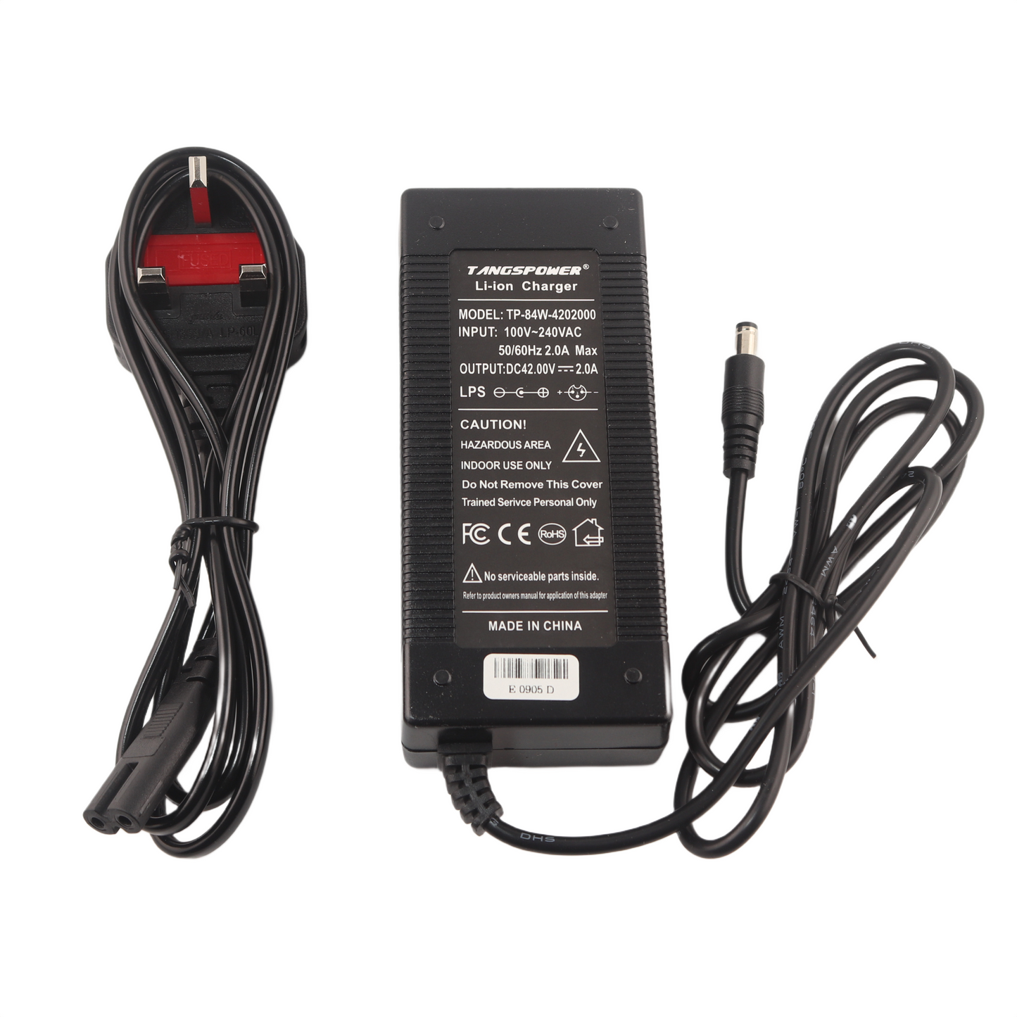 DC 5.5X2.1MM 42V 2A Lithium Battery Charger for 10S 36V eBike eScooter