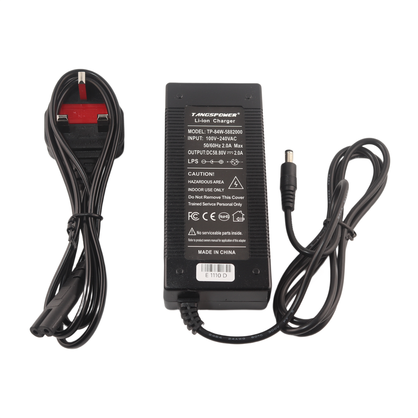 DC 5.5X2.1MM 58.8V 2A Lithium Battery Charger for 14S 52V eBike eScooter