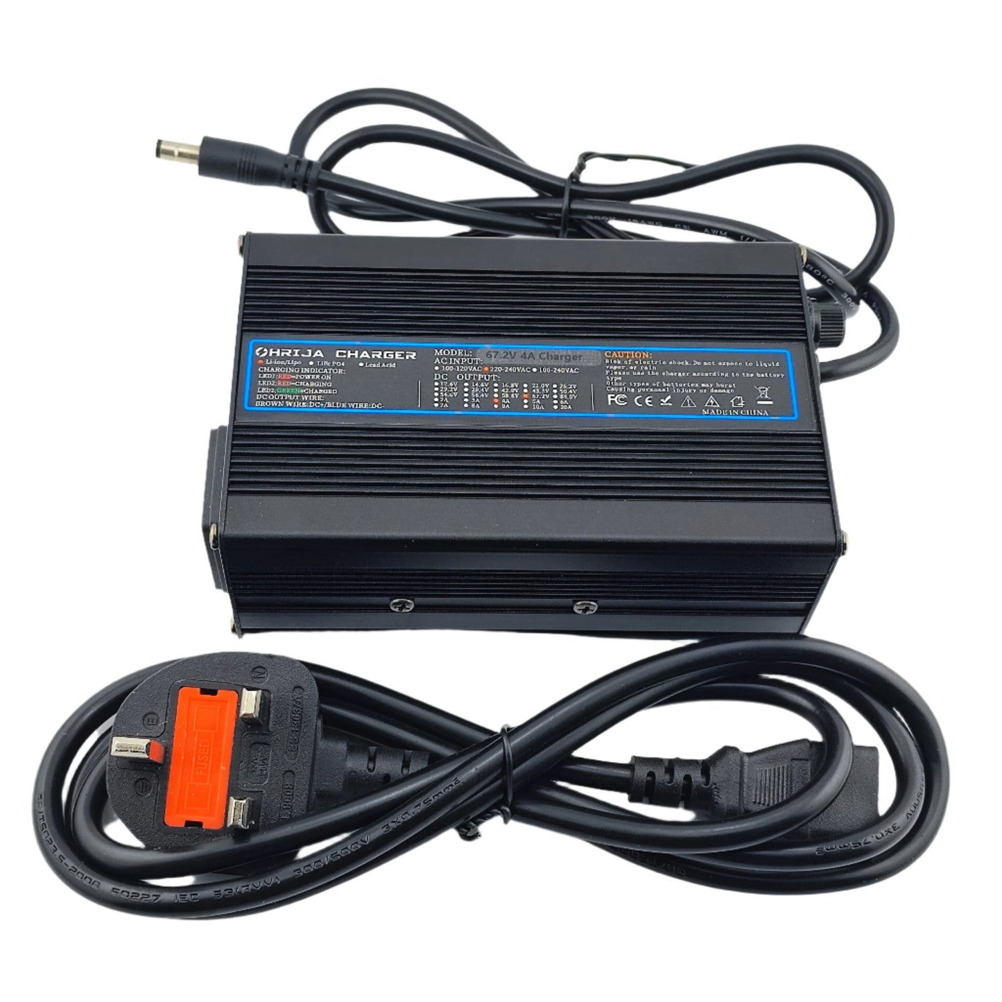 DC 5.5X2.1MM 67.2V 4A Li-ion Battery Charger for 16S 60V Battery with Display