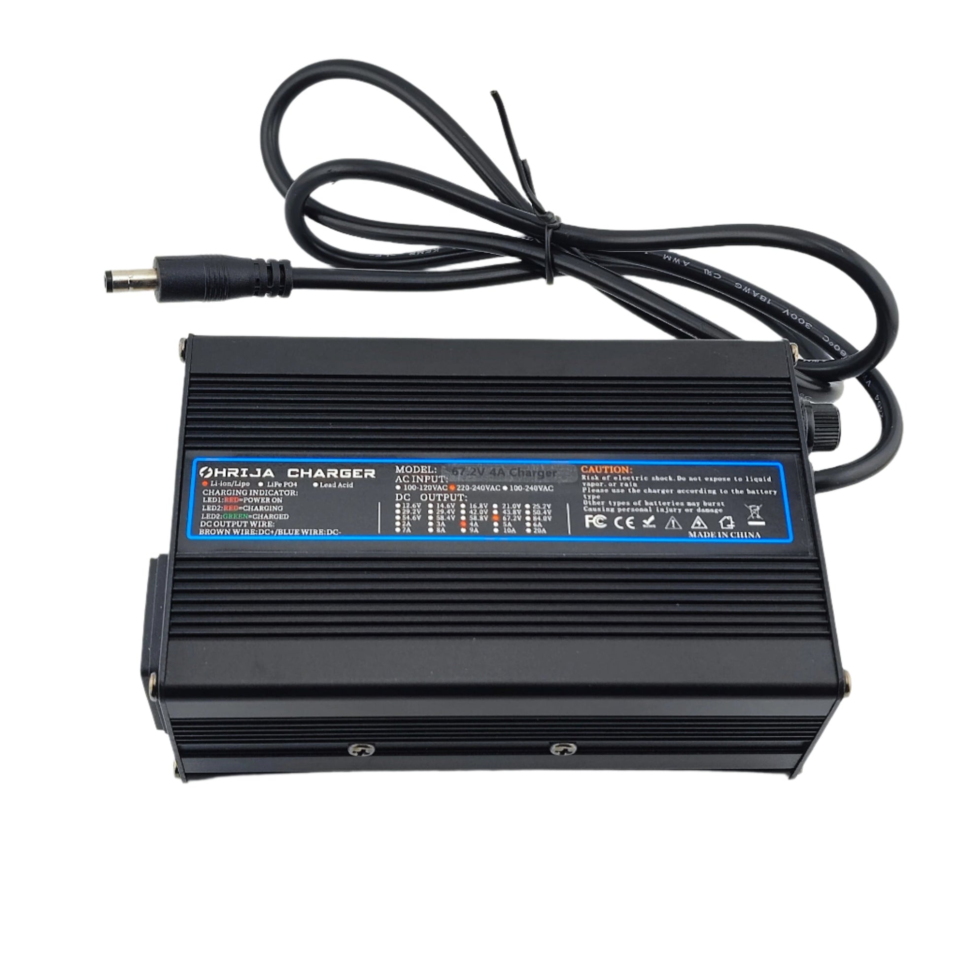 DC 5.5X2.1MM 67.2V 4A Li-ion Battery Charger for 16S 60V Battery with Display