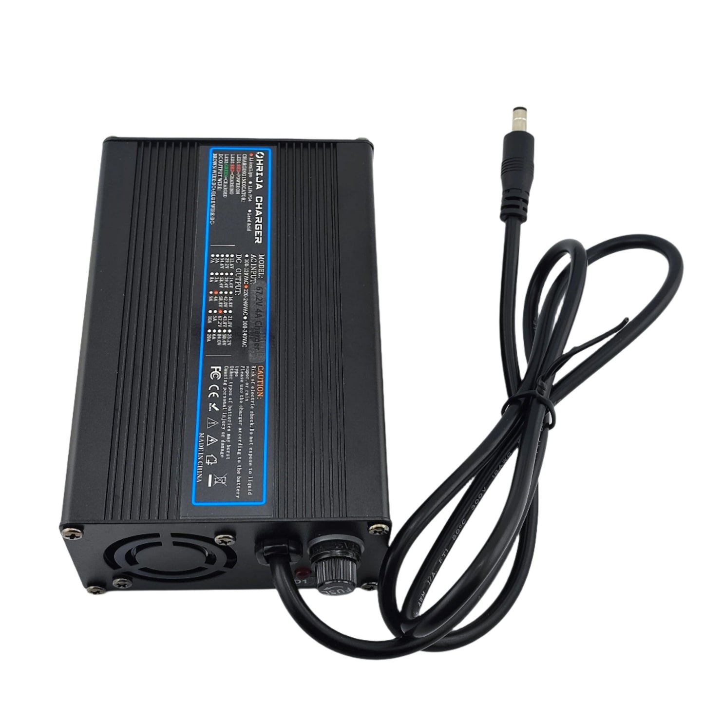 DC 5.5X2.1MM 67.2V 4A Li-ion Battery Charger for 16S 60V Battery with Display