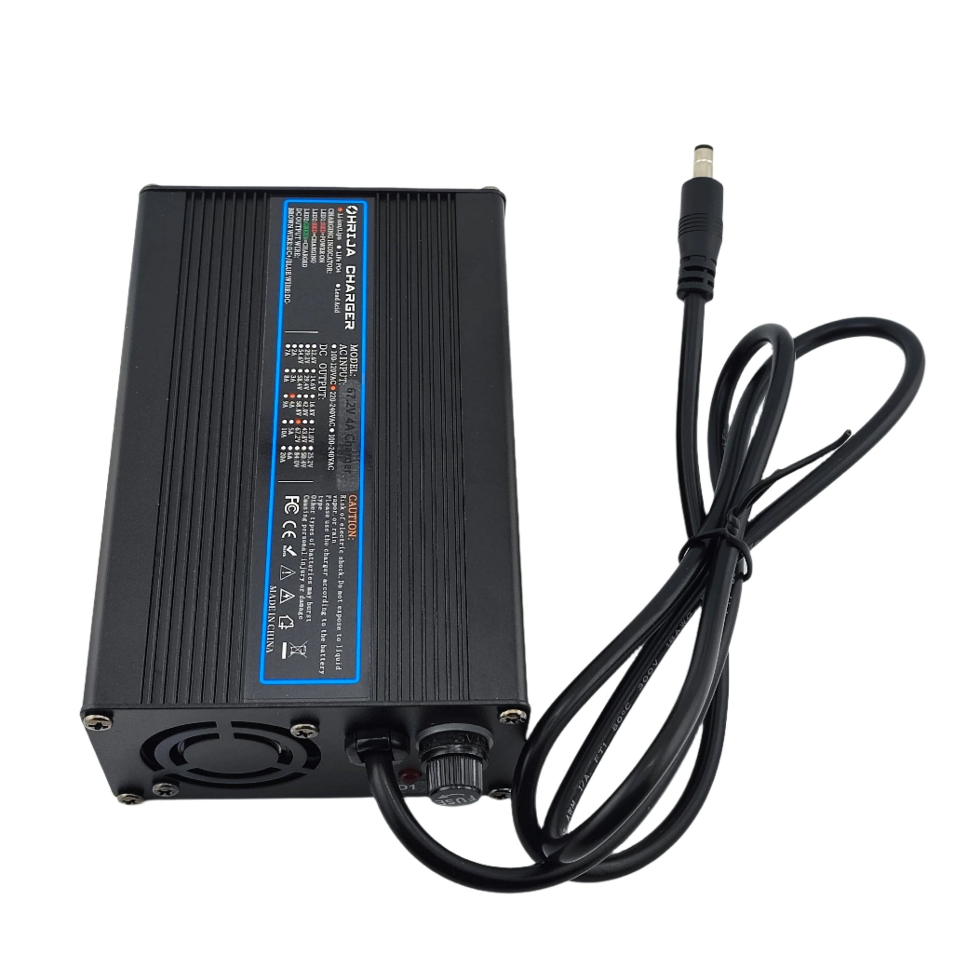 DC 5.5X2.1MM 67.2V 4A Li-ion Battery Charger for 16S 60V Battery with Display
