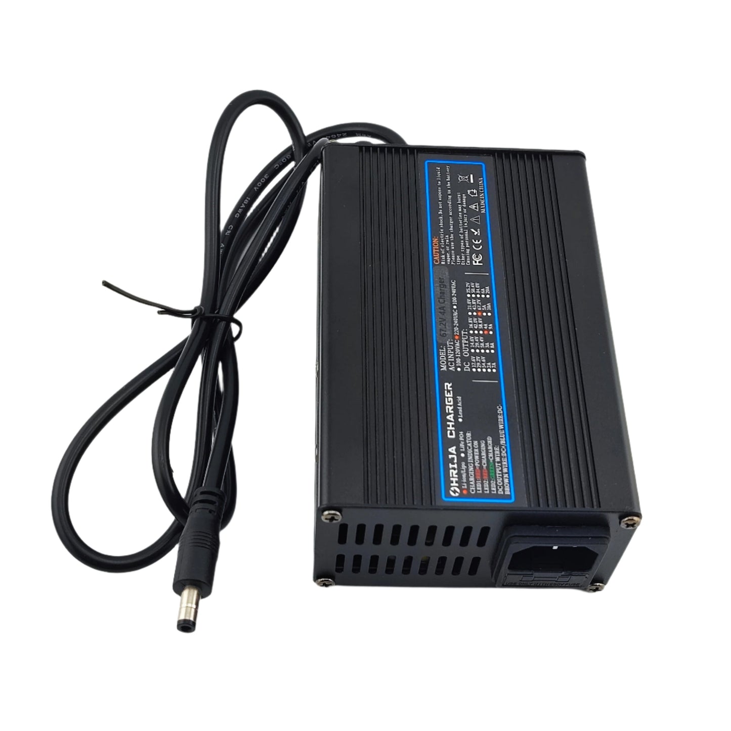 DC 5.5X2.1MM 67.2V 4A Li-ion Battery Charger for 16S 60V Battery with Display