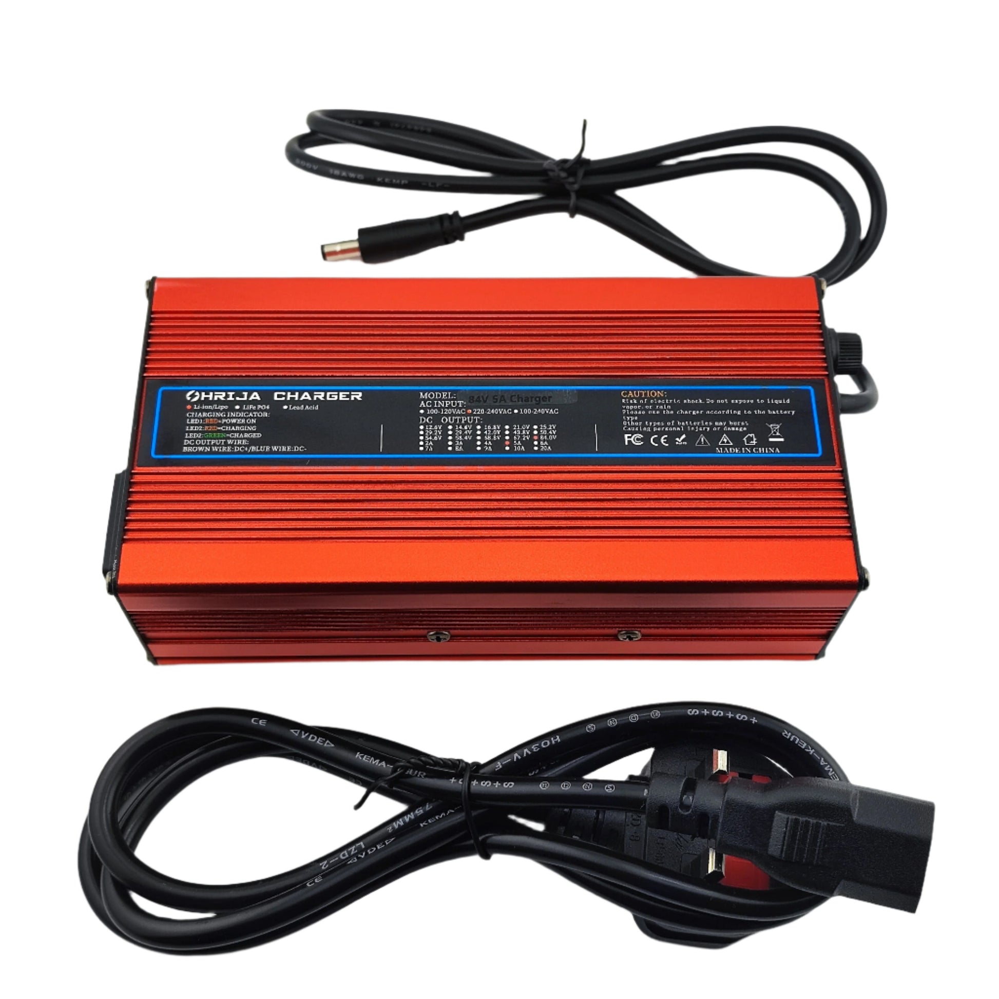 DC 5.5x2.1MM 84V 5A Lithium Battery Charger for 20S 72V Electric bike/Scooter