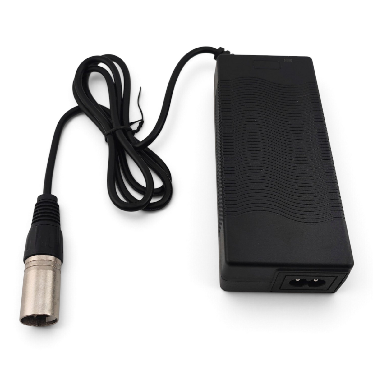 Escooterparts 42V 2A lithium battery charger with 4-pin XLR connector for 36V electric bike and scooter batteries.