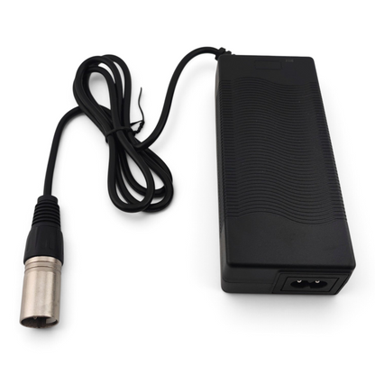 Escooterparts 42V 2A lithium battery charger with 4-pin XLR connector for 36V electric bike and scooter batteries.