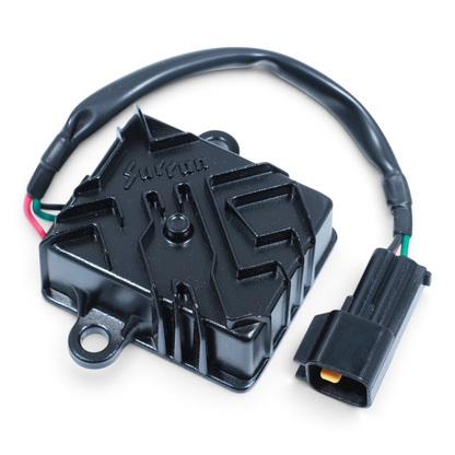 Escooterparts 12V voltage converter for Surron Light Bee with a three-line connector and black housing.
