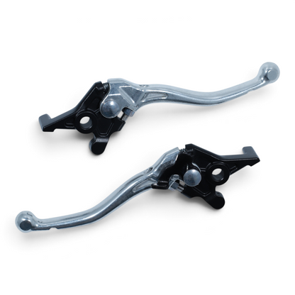 Escooterparts genuine OEM left and right brake lever set for Surron Ultra Bee electric dirt bike in silver and black.
