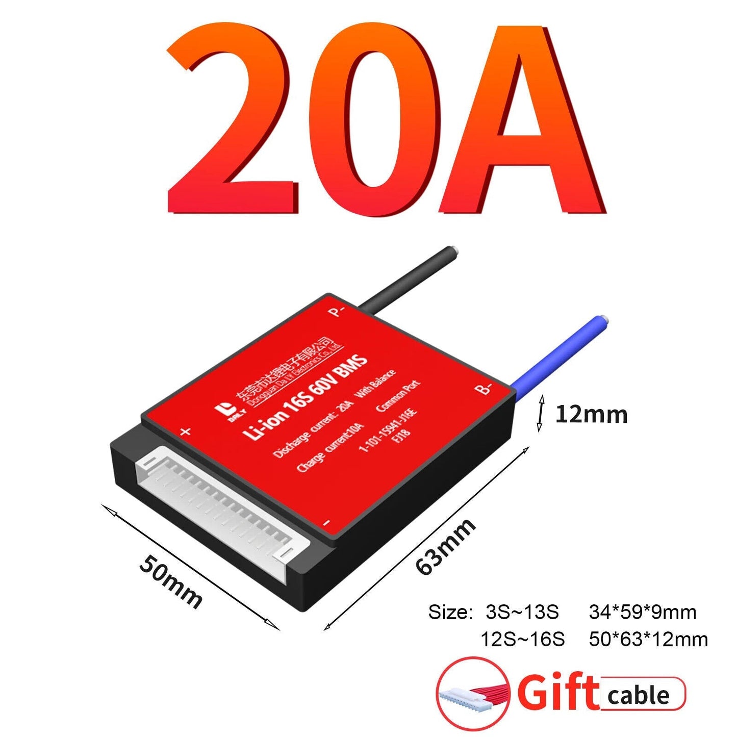 Li-Ion BMS PCB DALY 3S 12V - 20S 72V 15-100A Common Port - Escooterparts