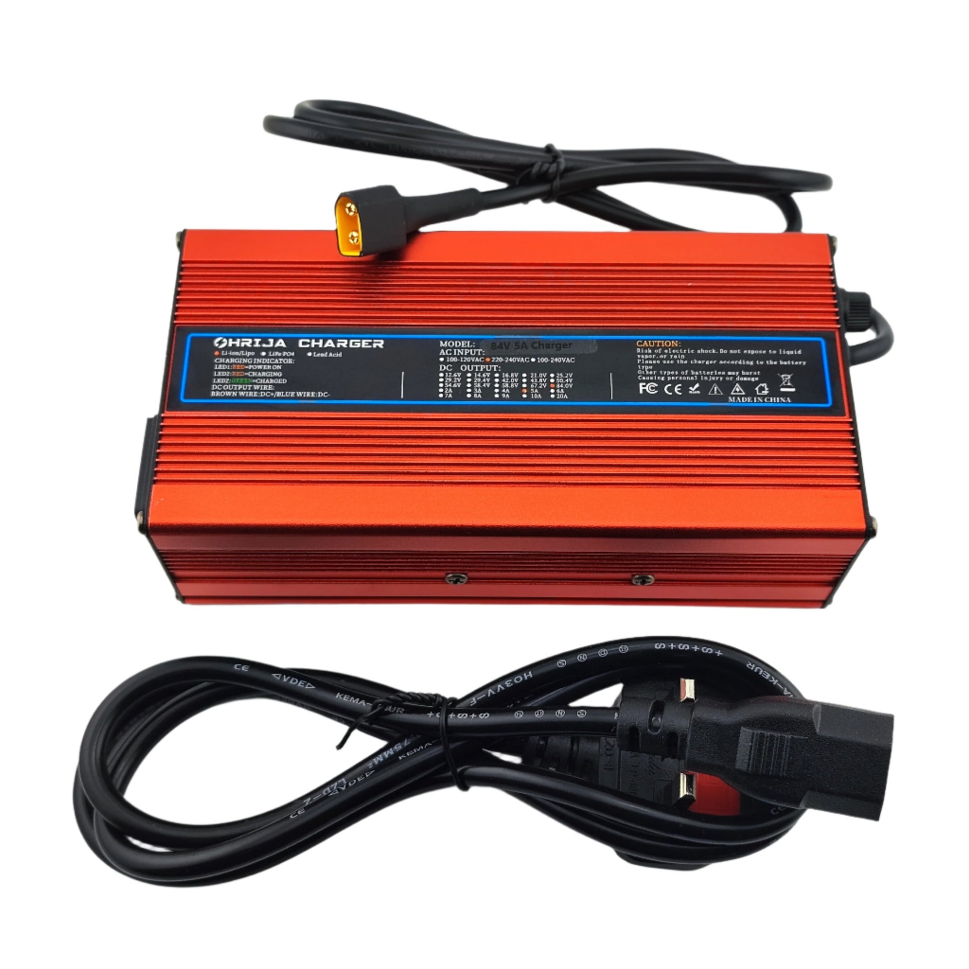 XT60 84V 5A Lithium Battery Charger for 20S 72V Electric Bike/Scooter